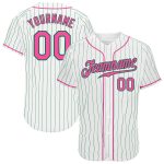 Custom Authentic Baseball Jersey White Kelly Green Pinstripe Pink Kelly Green Design Custom White Kelly Green Pinstripe Pink-Kelly