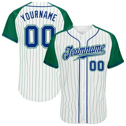 Custom Kelly Green Pinstripe Baseball Jersey | Authentic Raglan Sleeves Custom White Kelly Green Pinstripe Royal-Kelly Green