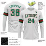 Custom Performance T-Shirt in White Kelly Green and Red - Long Sleeve Design Custom White Kelly Green-Red Long Sleeve Performance