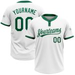 Custom Kelly Green Softball Jersey - Unisex Two-Button Style, Soft Material, Perfect for Teams Custom White Kelly Green Two-Button