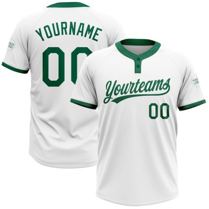 Custom Kelly Green Softball Jersey - Unisex Two-Button Style, Soft Material, Perfect for Teams Custom White Kelly Green Two-Button