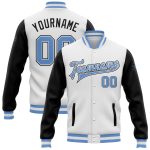 Custom Bomber Jacket Light Blue Black Two Tone Full-Snap Varsity Letterman Custom White Light Blue-Black Bomber Full-Snap