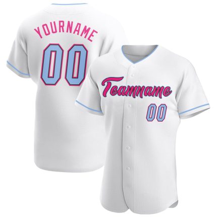 Custom Baseball Jersey Light Blue Black Hot Pink Authentic Style 3313 Custom White Light Blue Black-Hot Pink Authentic Baseball