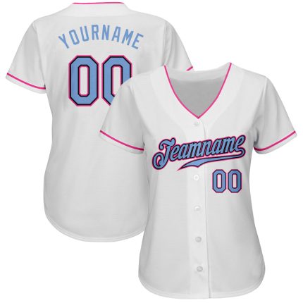 Authentic Baseball Jersey Custom White Light Blue Black Pink Design Custom White Light Blue Black-Pink Authentic Baseball