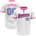 Custom Softball Jersey Unisex Two-Button White Light Blue Black-Pink Custom White Light Blue Black-Pink Two-Button Unisex