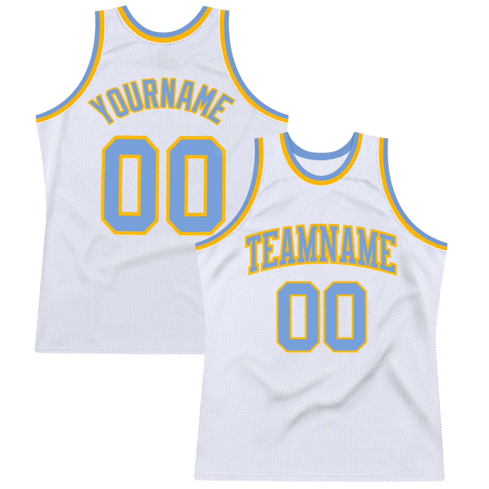 Custom Light Blue Gold Basketball Jersey - Authentic Throwback Design Custom White Light Blue-Gold Authentic Throwback Basketball