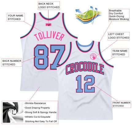 Custom Basketball Jersey White Light Blue Pink Authentic Throwback Custom White Light Blue-Pink Authentic Throwback Basketball