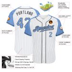 Custom Light Blue Pinstripe Baseball Jersey for Fathers Day - Authentic Raglan Sleeves in White & Steel Gray Custom White