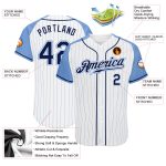 Custom Light Blue Pinstripe Navy Baseball Jersey Authentic Raglan Sleeves Custom White Light Blue Pinstripe Navy-Light Blue
