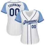 Custom Light Blue Pinstripe Navy Baseball Jersey Authentic Raglan Sleeves Custom White Light Blue Pinstripe Navy-Light Blue