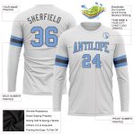 Custom Performance T-Shirt in White Light Blue and Steel Gray - Long Sleeve Activewear Top Custom White Light Blue-Steel