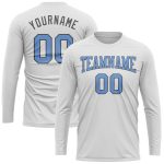 Custom Performance T-Shirt in White Light Blue and Steel Gray - Long Sleeve Activewear Top Custom White Light Blue-Steel