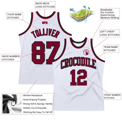 Custom Authentic Basketball Jersey in White Maroon and Black - Throwback Style Custom White Maroon-Black Authentic Throwback