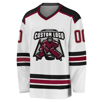 Custom Maroon Cream-Black Hockey Jersey - Personalized White Sports Jersey Custom White Maroon Cream-Black Hockey Jersey
