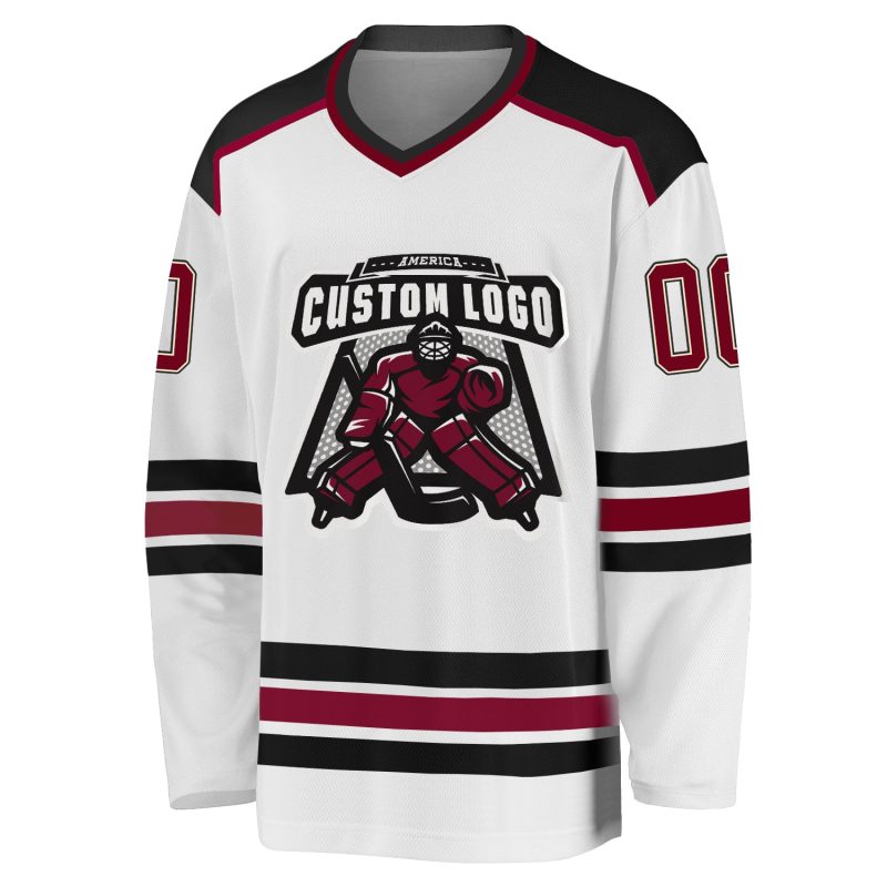 Custom Maroon Cream-Black Hockey Jersey - Personalized White Sports Jersey Custom White Maroon Cream-Black Hockey Jersey