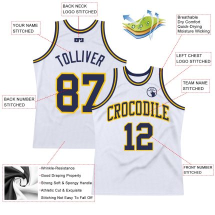Custom Authentic Throwback Basketball Jersey - White Navy Gold Team Colors Custom White Navy-Gold Authentic Throwback Basketball