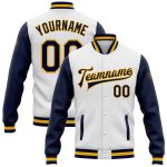 Custom Bomber Jacket Navy Gold Full-Snap Two Tone Varsity Letterman Mens Outerwear Custom White Navy-Gold Bomber Full-Snap