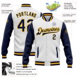 Custom Bomber Jacket Navy Gold Full-Snap Two Tone Varsity Letterman Mens Outerwear Custom White Navy-Gold Bomber Full-Snap