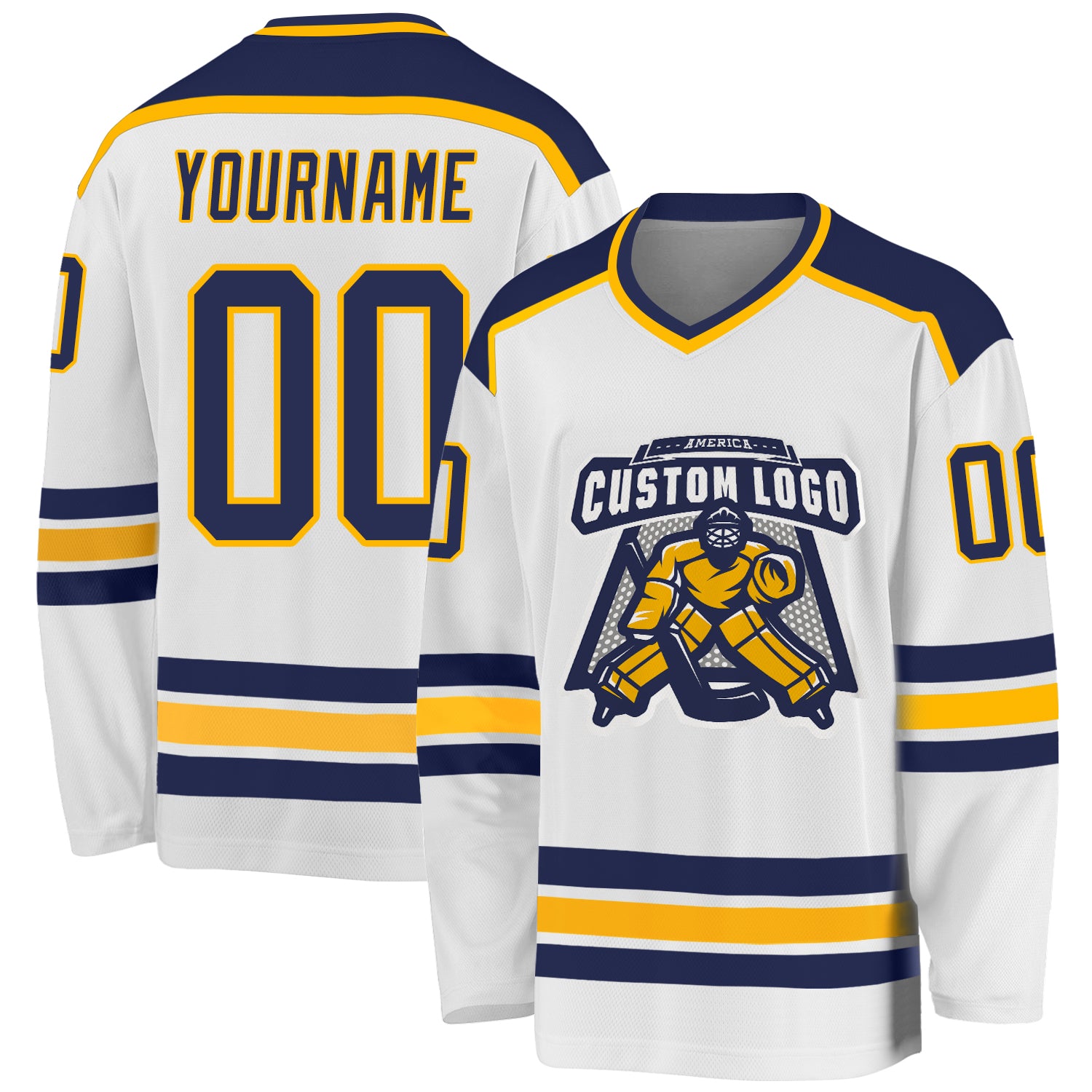 Custom Navy-Gold Hockey Jersey - Personalized White Sports Apparel for Players Custom White Navy-Gold Hockey Jersey