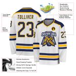 Custom Navy-Gold Hockey Jersey - Personalized White Sports Apparel for Players Custom White Navy-Gold Hockey Jersey