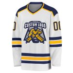 Custom Navy-Gold Hockey Jersey - Personalized White Sports Apparel for Players Custom White Navy-Gold Hockey Jersey