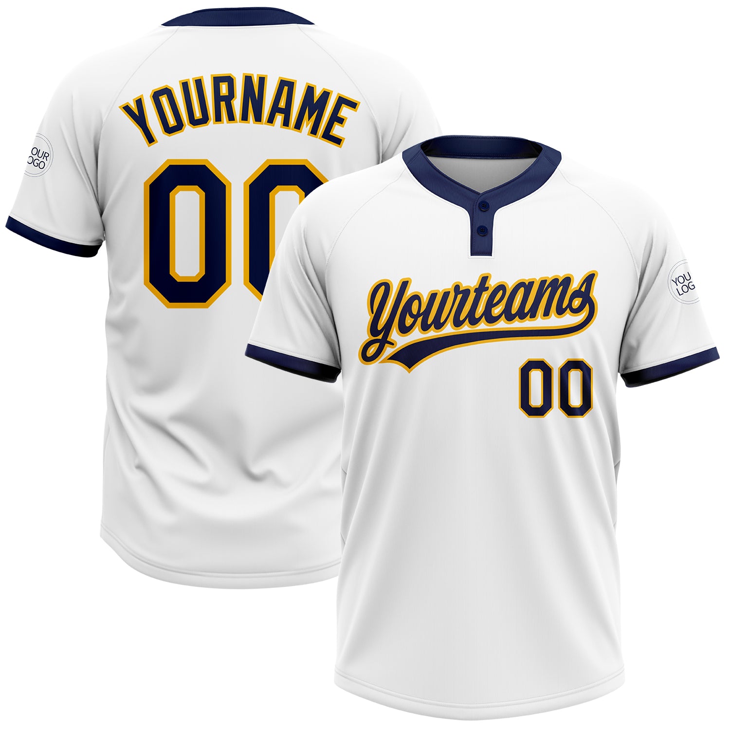 Custom Navy Gold Unisex Two-Button Softball Jersey - Soft and Comfortable Athletic Wear Custom White Navy-Gold Two-Button