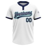 Custom Unisex Softball Jersey in White Navy Gray Teal - Two-Button Design Custom White Navy Gray-Teal Two-Button Unisex Softball