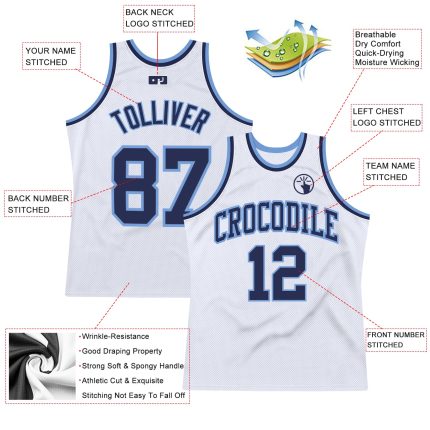 Custom Authentic Throwback Basketball Jersey - White Navy Light Blue Design Custom White Navy-Light Blue Authentic Throwback