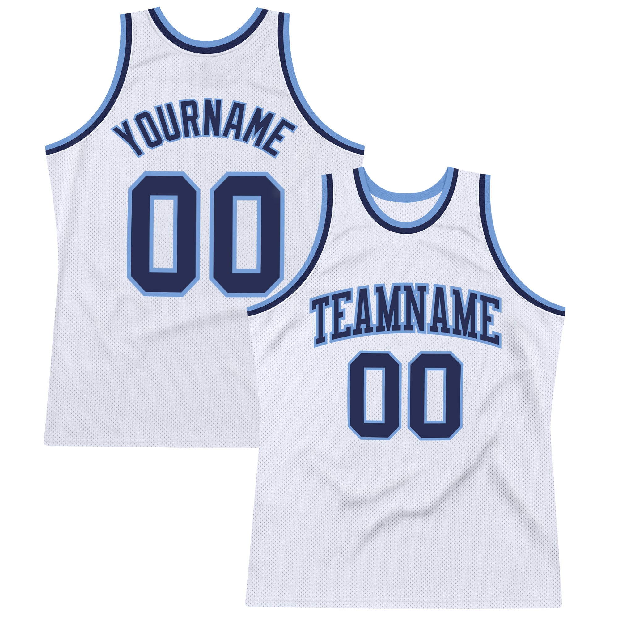 Custom Authentic Throwback Basketball Jersey - White Navy Light Blue Design Custom White Navy-Light Blue Authentic Throwback
