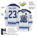 Custom Hockey Jersey - White Navy-Light Blue Design, Personalized Sports Apparel for Teams Custom White Navy-Light Blue Hockey