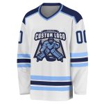 Custom Hockey Jersey - White Navy-Light Blue Design, Personalized Sports Apparel for Teams Custom White Navy-Light Blue Hockey