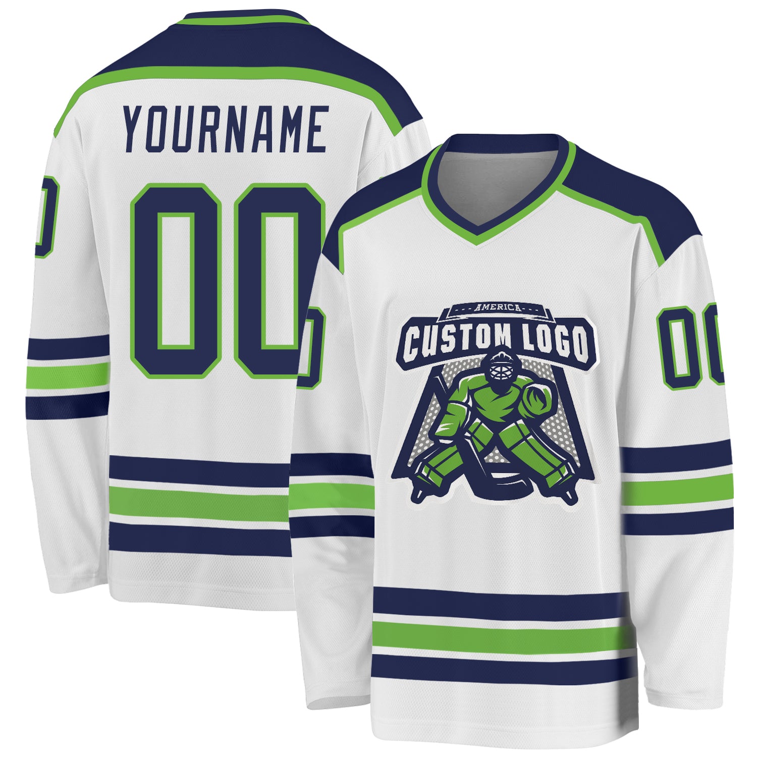Custom Navy Neon Green Hockey Jersey - Personalized Sports Apparel Custom White Navy-Neon Green Hockey Jersey
