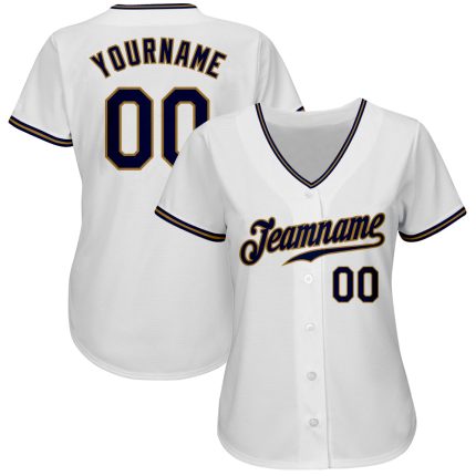 Custom Authentic Baseball Jersey - White Navy Old Gold Design Custom White Navy-Old Gold Authentic Baseball Jersey