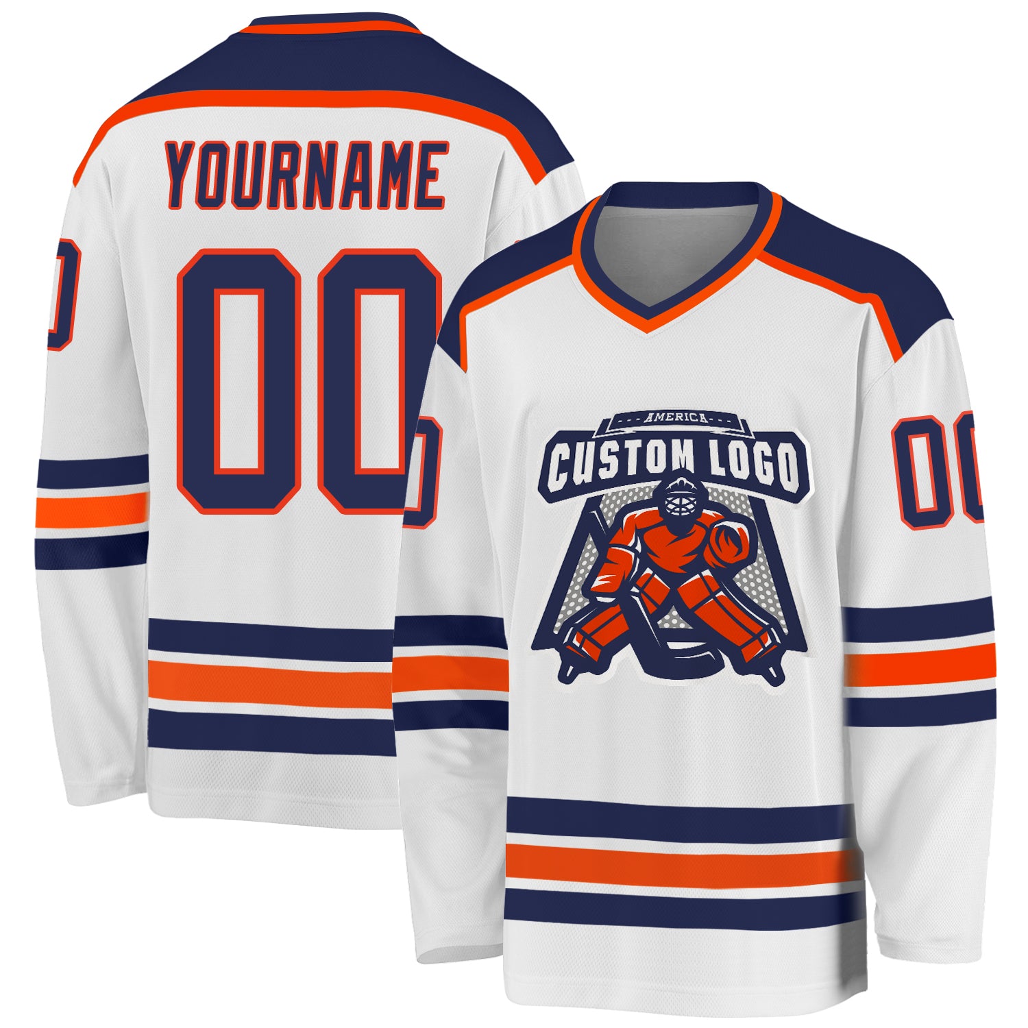 Custom Navy-Orange Hockey Jersey | Personalized White Team Jersey for Fans Custom White Navy-Orange Hockey Jersey