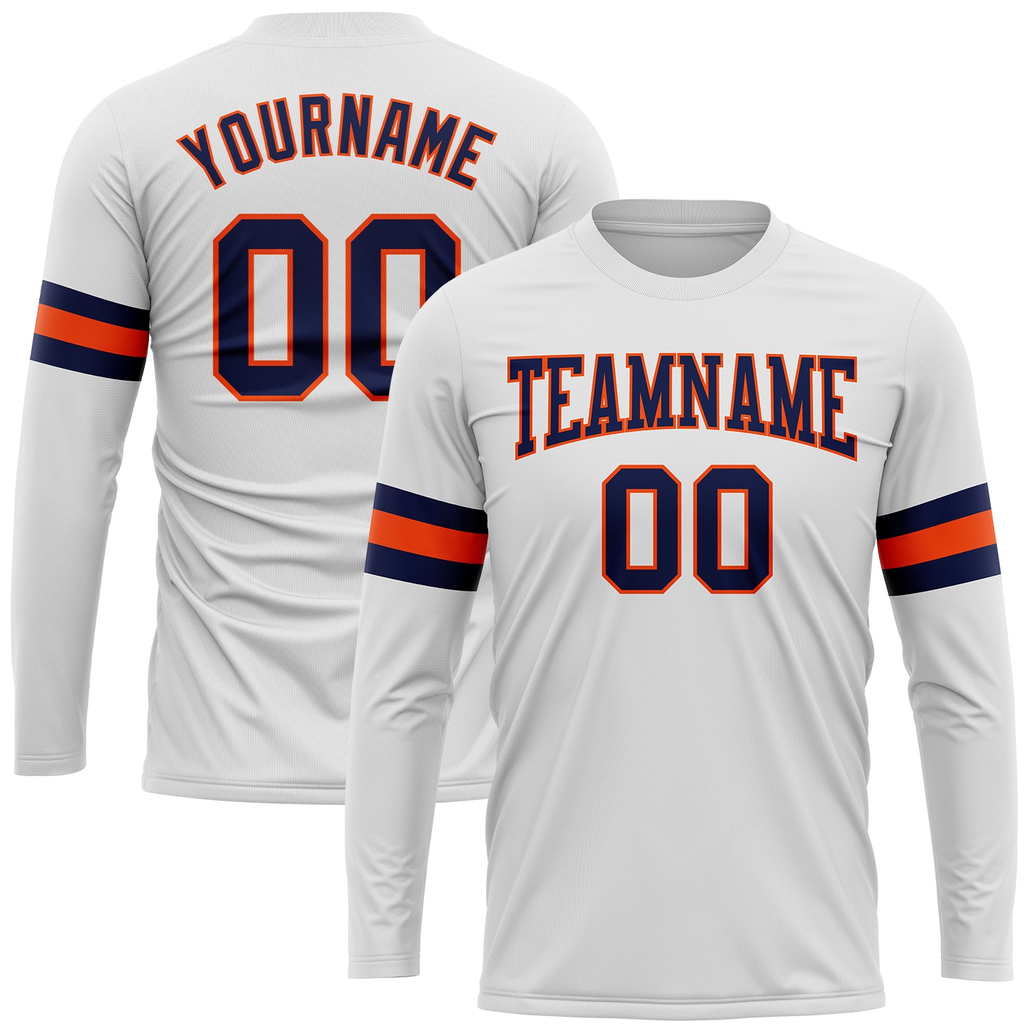 Custom Long Sleeve Performance T-Shirt in White Navy Orange for Activewear Custom White Navy-Orange Long Sleeve Performance