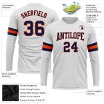 Custom Long Sleeve Performance T-Shirt in White Navy Orange for Activewear Custom White Navy-Orange Long Sleeve Performance