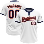 Custom Softball Jersey Unisex Two-Button in White Navy Orange - Personalized Sportswear Custom White Navy-Orange Two-Button