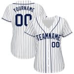 Custom Navy Pinstripe Baseball Jersey - Authentic White and Navy Design Custom White Navy Pinstripe Navy Authentic Baseball
