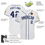 Custom Navy Pinstripe Baseball Jersey - Authentic White and Navy Design Custom White Navy Pinstripe Navy Authentic Baseball