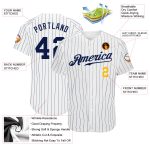 Custom Navy Gold Pinstripe Baseball Jersey - Authentic Style 6921, White & Navy Design Custom White Navy Pinstripe Navy-Gold