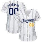 Custom Navy Gold Pinstripe Baseball Jersey - Authentic Style 6921, White & Navy Design Custom White Navy Pinstripe Navy-Gold
