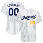 Custom Navy Gold Pinstripe Baseball Jersey - Authentic Style 6921, White & Navy Design Custom White Navy Pinstripe Navy-Gold