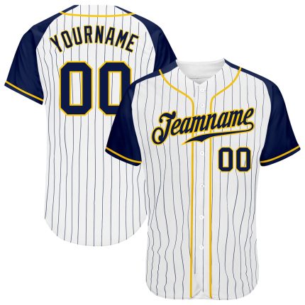 Custom Navy Gold Pinstripe Baseball Jersey with Raglan Sleeves - Authentic Style Custom White Navy Pinstripe Navy-Gold Authentic