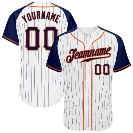 Custom Navy-Orange Pinstripe Baseball Jersey with Raglan Sleeves - Authentic Design Custom White Navy Pinstripe Navy-Orange