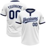 Custom Two-Button Unisex Softball Jersey in White Navy Powder Blue Custom White Navy-Powder Blue Two-Button Unisex Softball