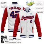 Custom Two Tone Navy Red Bomber Jacket Full-Snap Varsity Letterman Custom White Navy-Red Bomber Full-Snap Varsity Letterman