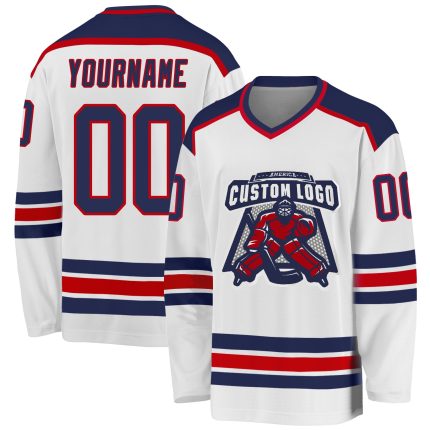 Custom Navy Red Hockey Jersey - Personalized White Team Jersey for Men and Women Custom White Navy-Red Hockey Jersey