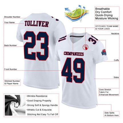Custom Authentic Football Jersey - White Navy Red Mesh Design Custom White Navy-Red Mesh Authentic Football Jersey