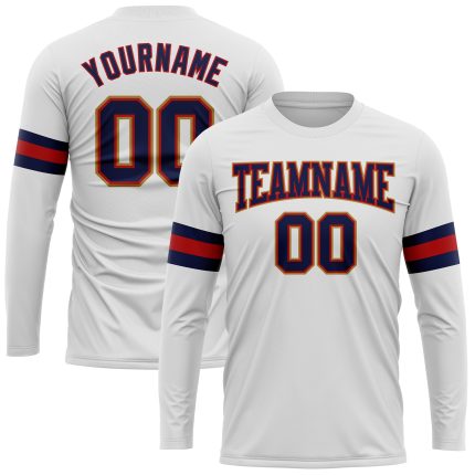 Custom Performance T-Shirt - White Navy Red Old Gold Long Sleeve Tee Custom White Navy Red-Old Gold Long Sleeve Performance
