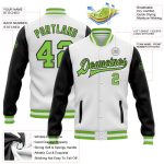 Custom Bomber Jacket Two Tone Neon Green-Black Varsity Letterman Full-Snap Custom White Neon Green-Black Bomber Full-Snap